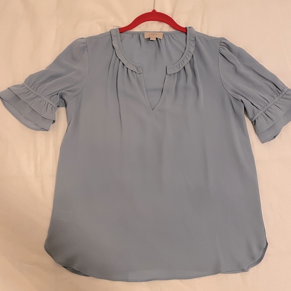 Loft Outlet - Blue V-Neck Ruffle Sleeve Blouse - XS - Picture 2 of 2